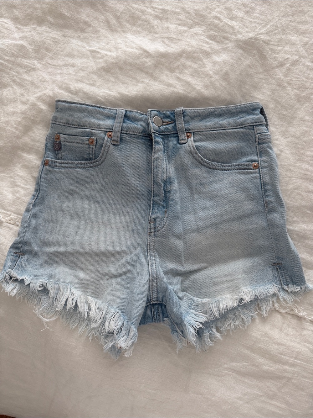 Light Blue Frayed Hem Women's Denim Shorts